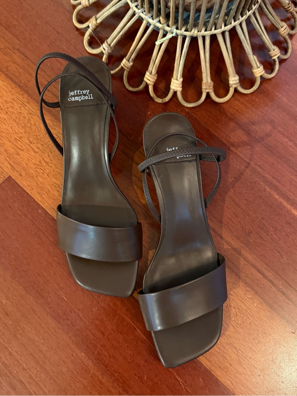 Jeffrey Campbell Dark Brown Strappy Square-Toe Block Heel Sandals - Picture 2 of 5